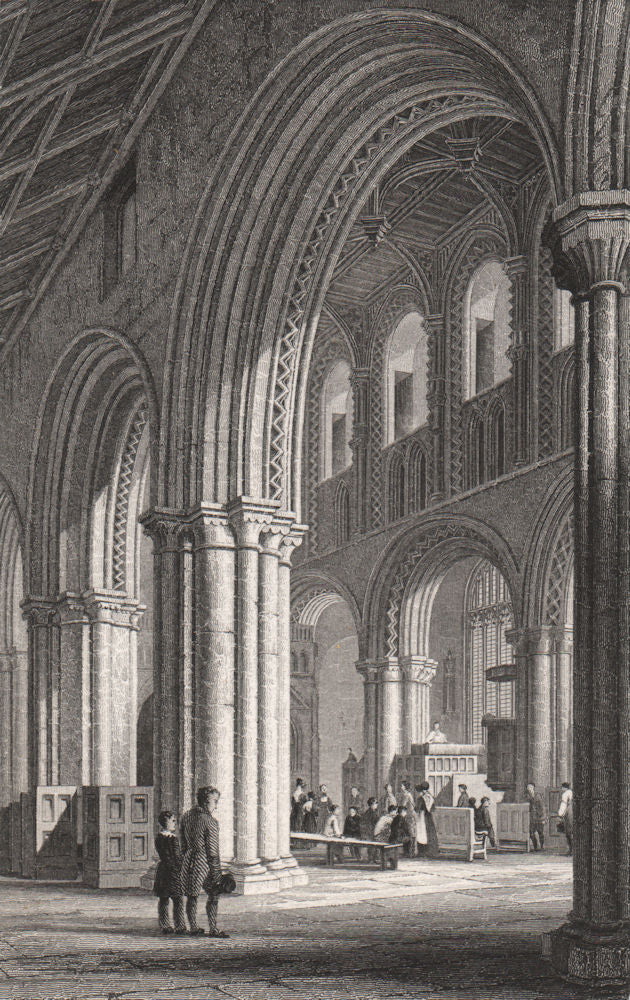 The nave of St. David's Cathedral, Pembrokeshire, Wales, by Henry Gastineau 1835